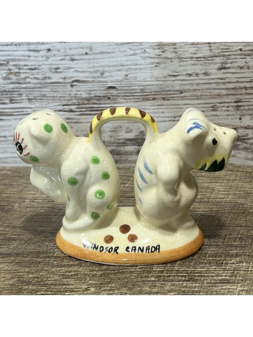 VTG Japan Anthropomorphic Conjoined Cat & Cow/ Dog Salt & Pepper Shakers Artsy